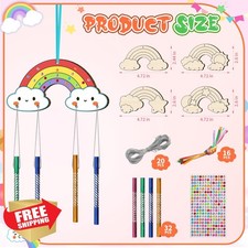 TREACLUB DIY Wind Chime Kit for Kids 12 Pack Rainbow Arts Crafts Gift