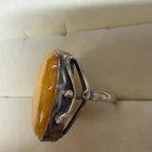VINTAGE Amber Ring Sterling Silver 925 Large Oval Statement Jewelry Sz 7.5