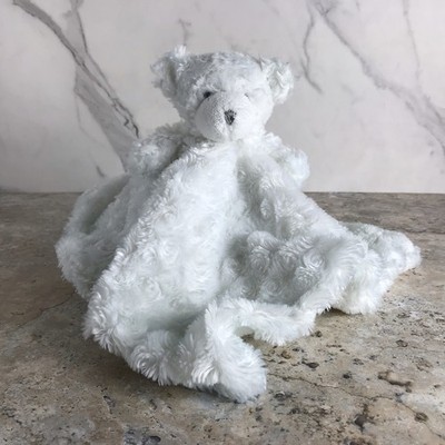 BLANKETS AND BEYOND WHITE ROSETTE SWIRL PATTERN TEDDY BEAR PLUSH LOVEY BLANKET
