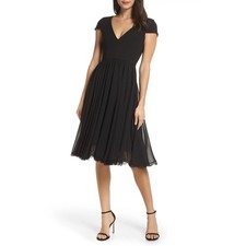 NWT!! DRESS THE POPULATION Corey Black Chiffon Fit Flare Cocktail Dress Lace L