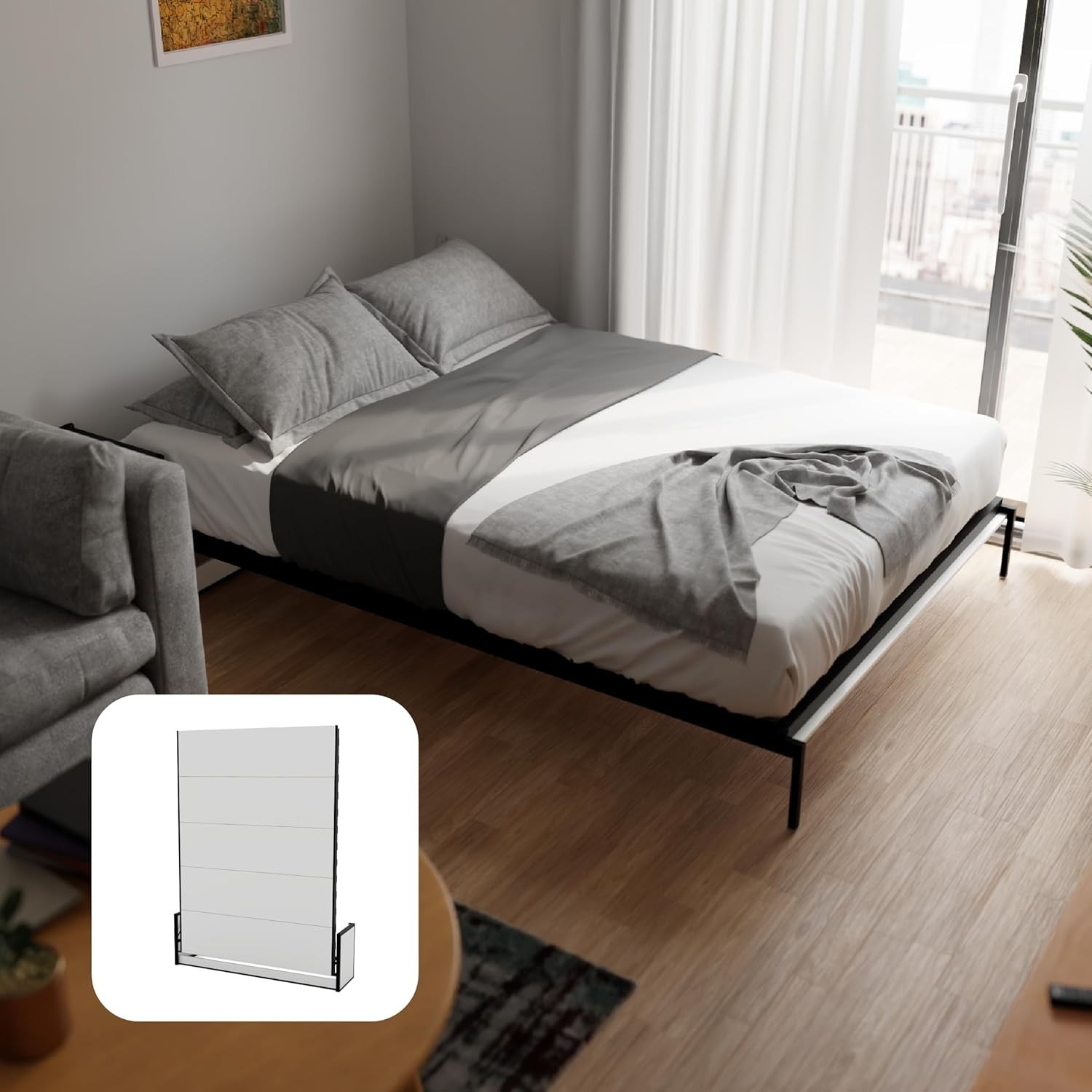 Wallbedking King Size Vertical Wall bed 150cm x 200cm (Classic Murphy bed, Pull-out bed, Foldaway bed, Hidden bed, Guest bed) 11 Studio Murphy Folding Wall Bed, Vertical Guest Bed, Flexible Installation