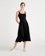 Quince Women Tencel Jersey Fit & Flare Dress Black Basic Sleeveless S