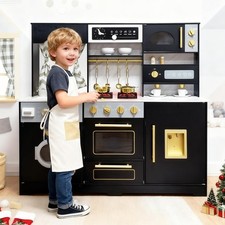 Wooden Play Kitchen with Ice Maker, Water Dispenser and Coffee Maker;Large To...