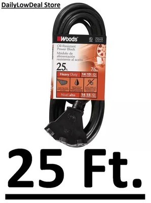 25 Ft 14/3 SJTOW Agricultural Outdoor Heavy Duty Extension Cord with Power Block