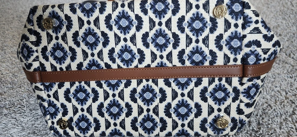 Bolso de Mano Spartina 449 Olivia $196 Lona Cuero Azul/Blanco/Marrón Foto 4 de 4