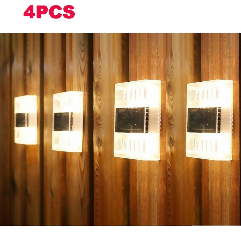 4PCS New Solar Deck Lights Outdoor Waterproof LED Steps Lamps for Stairs Fence