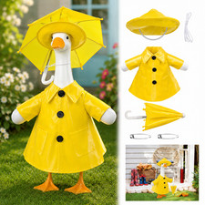 3Pcs Yellow Raincoat Goose Outfit Umbrella Hat Fits 23" Porch Lawn Goose Statue