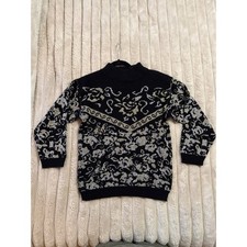 Vintage ADELE Kintwear Pullover Sweater Gold Silver Black Women?s S Made in USA 