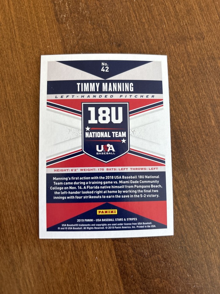 Timmy Manning 2019 Panini USA Baseball Stars Stripes Longevity Holofoil ...