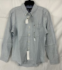 NWT Tommy Hilfiger Men  s Med Striped Blue  White Button Down Cotton Shirt