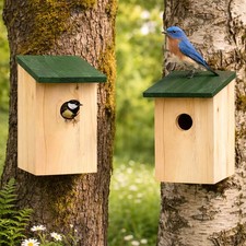 2pc Wooden Bird Nesting Box Small Wild Birds Blue Tit Robin Sparrow House Nest