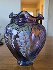 Fenton Hand Painted Limited Edition Art Glass Vase Floral Purple Blue Signed