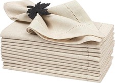 Flax Linen Napkins Set of 12-18x18 Inch Reusable Cloth Dinner Napkins - Natural