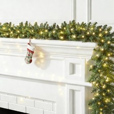9FT Pre Lit Christmas Garland w/Lights LED Door Mantle Wreath Fireplace Decor UK