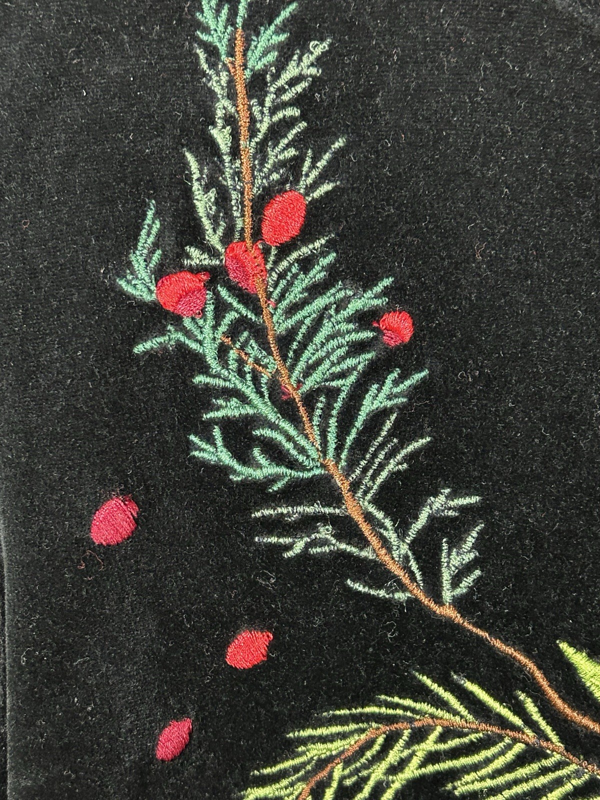 susan bristol cardigan Velvet Winter Pine Sprigs Berries Medium Christmas