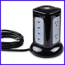 6 Outlet Surge Protector Tower with 4 USB Charging Ports 4.2A in Total and 10...