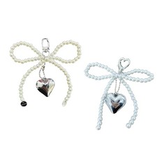 Exquisite Bow Shaped Keychain Silver Heart Pendant Key Chain Stylish Decoration