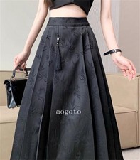 New Chinese Style High Waisted Pleated Skirt Daily Women Retro Horse Face Skirt