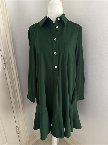 TUCKERNUCK Dress Callahan XS Long Sleeve Crepe Pockets Green Oversized S GREAT!