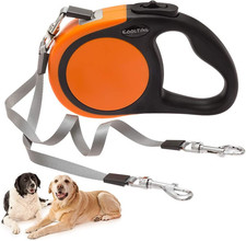 Dual Retractable Dog Leash for Two Dogs up to 110 Lbs, Heavy Duty Double Headed