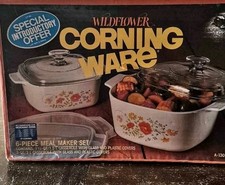 Tapas de vidrio y plástico para hacer comidas de colección Corning Ware Wildflower 11/2qt, 3qt NUEVO
