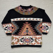 Vintage Southwestern Chunky Knit Pullover Sweater 80s 90s Geometric Small Multi