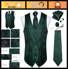 Men's Paisley Vest  Tie Set - 7PCS Silk V-Neck Waistcoat, Lapel Pin, Clip for T