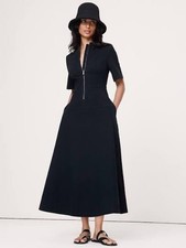 Banana Republic Cotton Canvas Zip-Front Dress M Medium | Black #873170 NEW