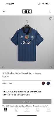 Kith Shadow Stripe Marcel Soccer Jersey Gulf-Size XS Ships