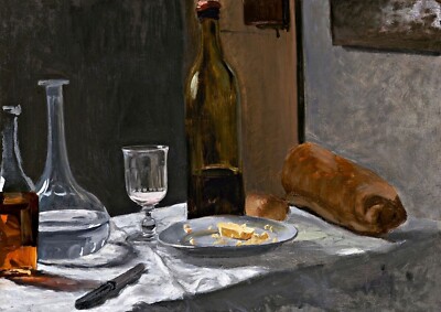 1660 - Bottle, Carafe, Bread, and Wine by Claude Monet - Giclee Fine Art Print