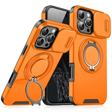 For iPhone 16 15 14 13 Plus Rugged Magnetic Back Case with Ring Camera Cover