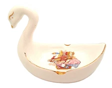 Vtg Ashtray Swan Gold Trim Colonial Victorian Baroque trinket tray shabby dish