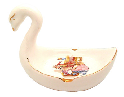 Vtg Ashtray Swan Gold Trim Colonial Victorian Baroque trinket tray shabby dish