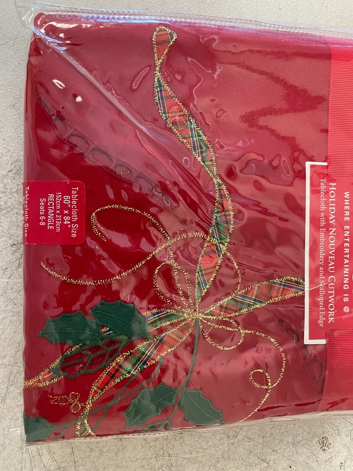 Lot of 2 NWT Lenox Holiday Nouveau 60x84” Tablecloths Red Xmas Accent - Image 4 of 4