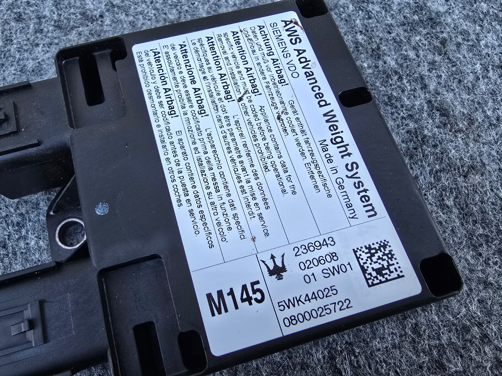 WEIGHT SYSTEM CONTROL MODULE ASSEMBLY 58k 08-19 MASERATI GRANTURISMO 4.2L M145