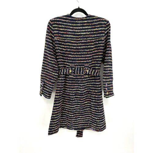 CABI Navy Blue Yellow Colorful Floral Print Tweed Striped Button Up Coat Size 4 - Picture 2 of 9