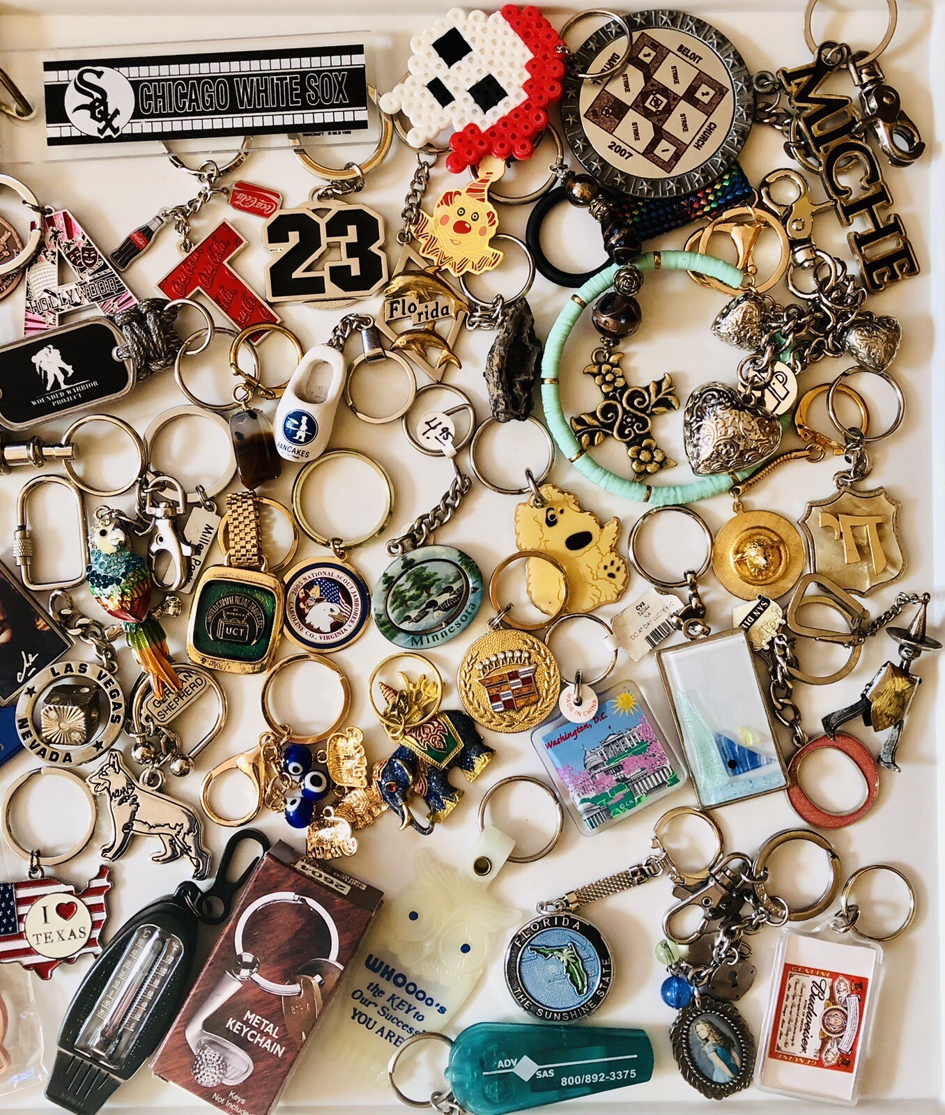 Huge Vintage Now Keychain LOT (300+) Travel Sports Novelty