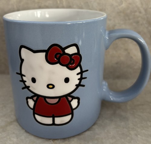 Hello Kitty Sanrio Mug Blue Embossed Textured Coffee Mug /Cup New 20 Oz.