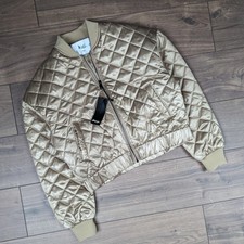 K. Zell Nasty Gal Vintage Cropped Gold Bomber Quilted Jacket Size L Rrp £60