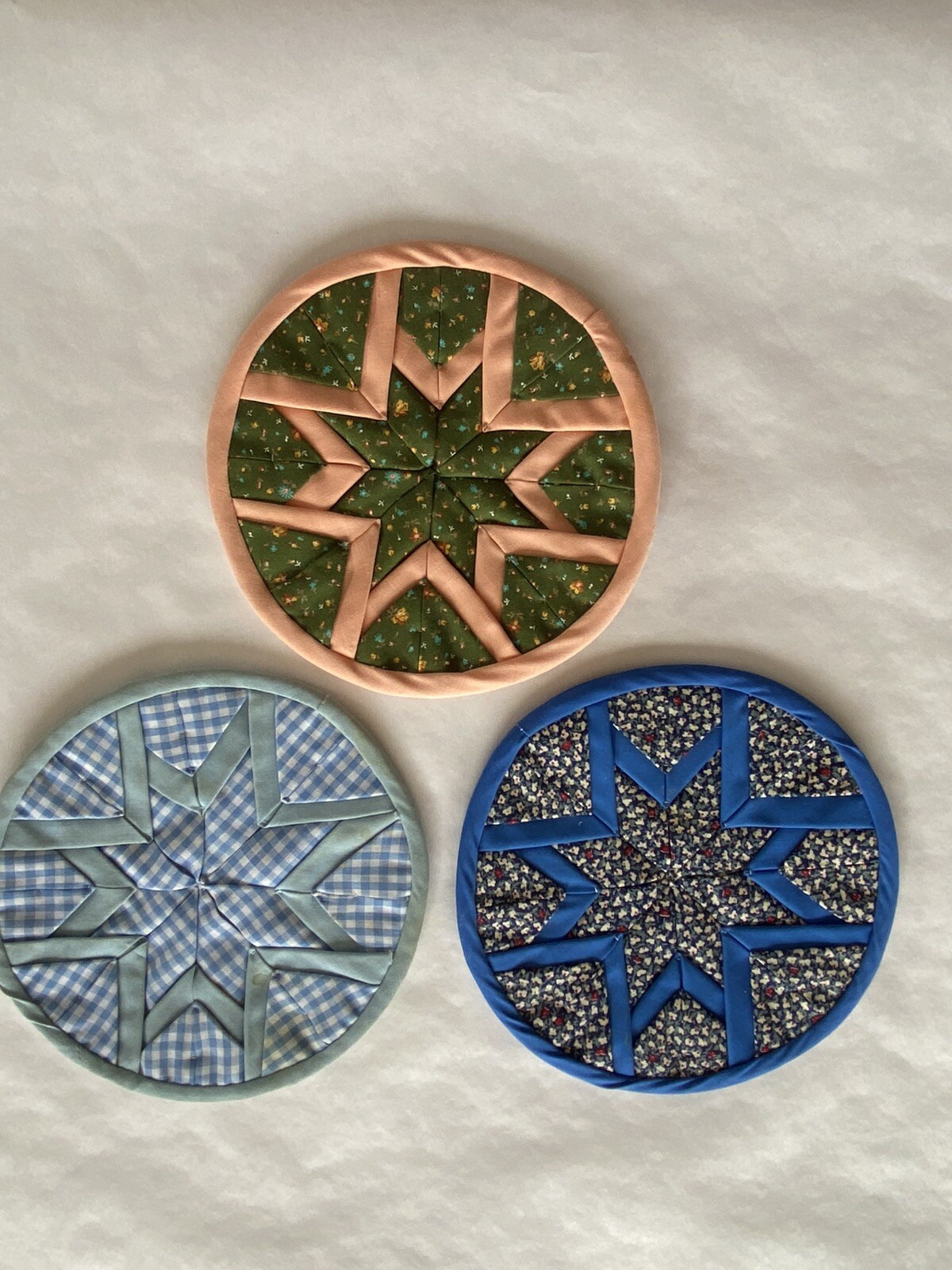 Folded Star Quilted Trivet/Potholders Set Of 3 Reversible Handmade