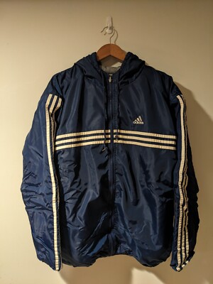 Vintage 90s Adidas Big Logo Blue White Large Reversible Jacket | eBay