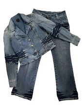 Fubu Womens Y2k Denim Jean Jacket And Pants With Rhinestones Size 11/12 Large