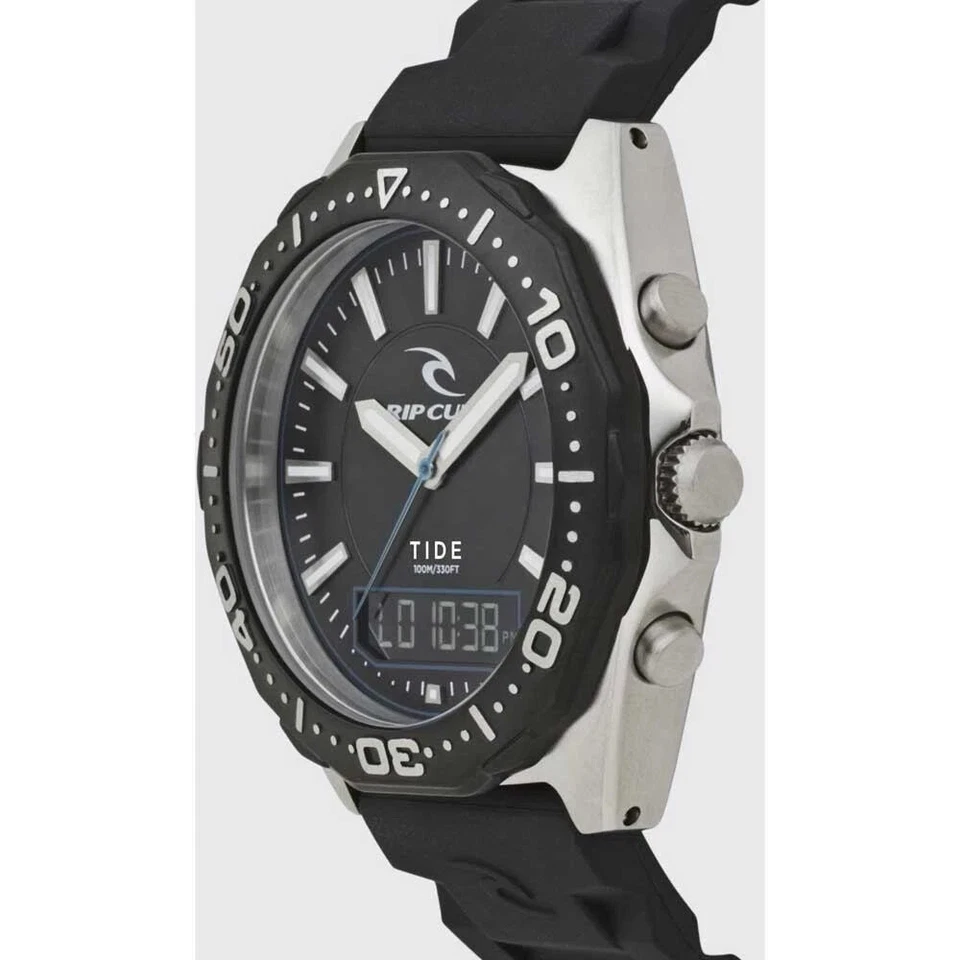 RIP CURL WATCH DVR CLASSIC TIDE SURF ~ A1148 Black ~ Silver Mens RRP$299.99 - image 2 of 4