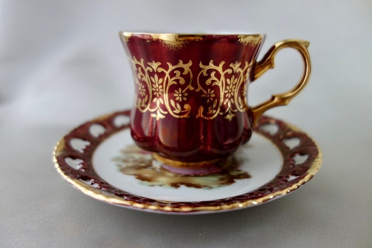 Ohashi China 1932 Vintage CUP and SAUCER Red Color Made in Japan