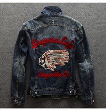 Native American Indian Embroidery Design Biker Motorcycle Trucker Denim Jacket