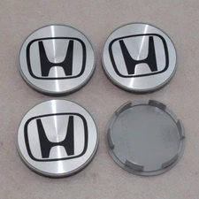 Silver/Black HONDA Set Of 4 Wheel Center Caps 69MM
