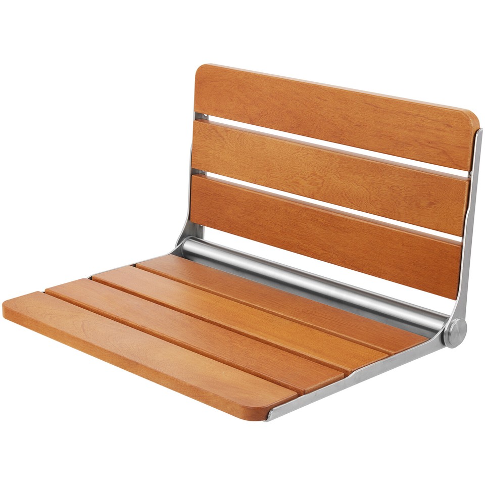 VEVOR Folding Teak Shower Seat 20.9'' x 16'' Wall Mounted Shower Bench ...