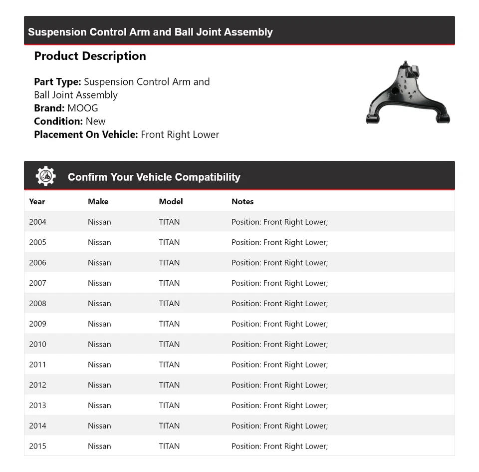Conjunto de rótula brazo de control delantero derecho inferior M para Nissan TITAN 2004-2015 Foto 2 de 4