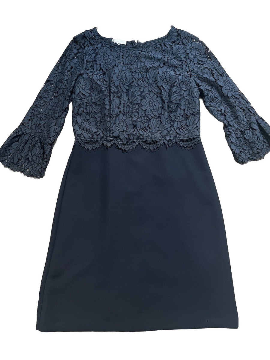 Talbots Dress Women 8 Navy Blue Lace Sleeveless Zip Back RSVP Formal