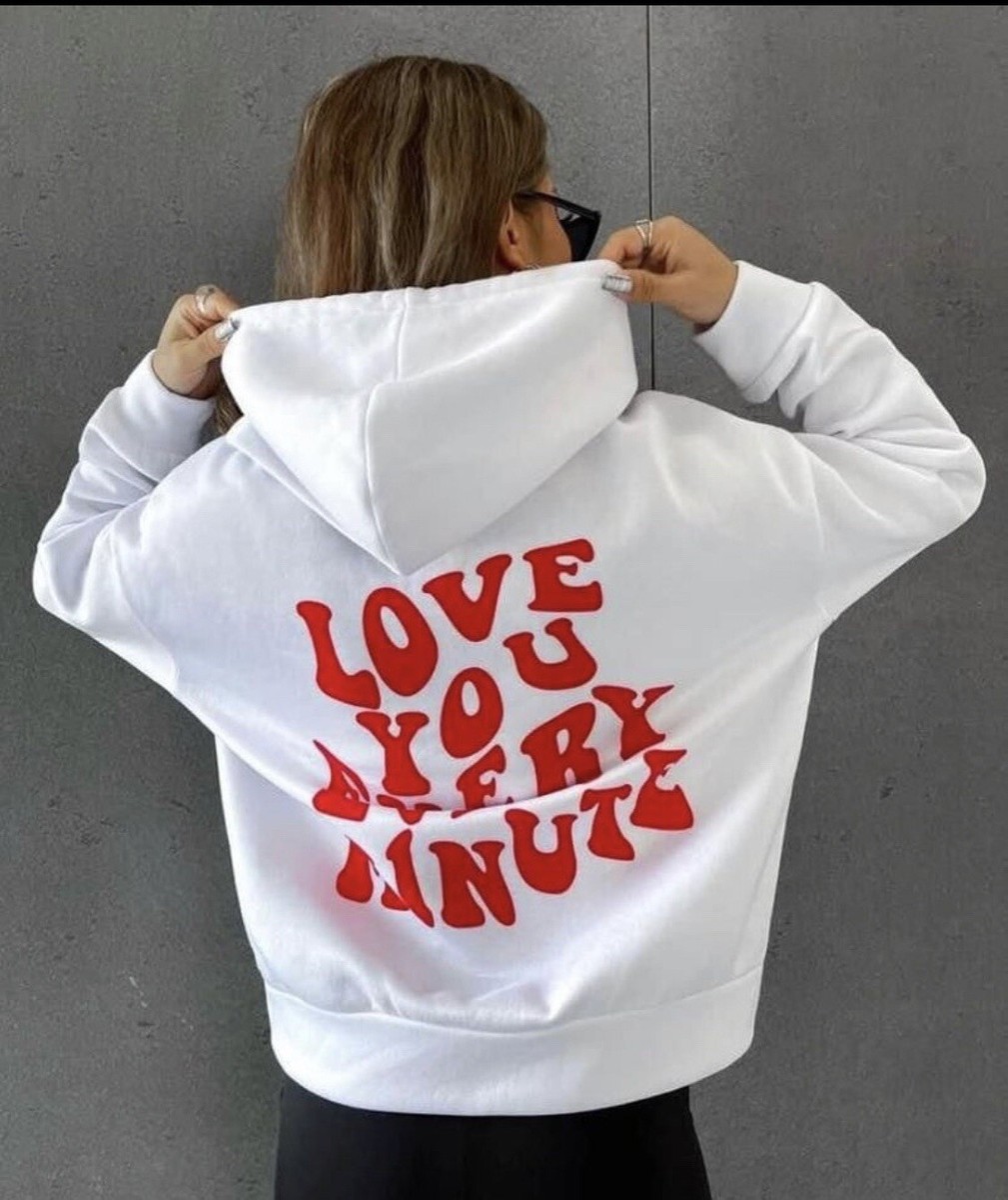 Love You Every Minute White Hoodie With Red Letters NEW - Size